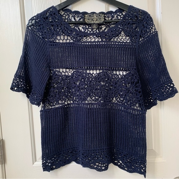 James Coviello By Anthropologie Women Crochet Knit Crop Top short sleeves XS - Picture 4 of 10